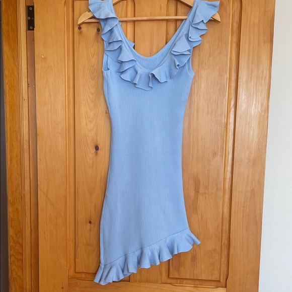 Size M.    Light Blue Ruffled Mini Dress - Picture 3 of 8